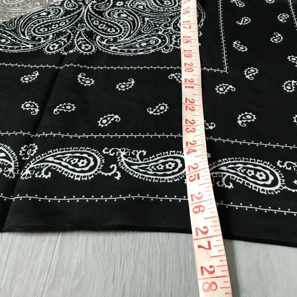 SATIN BLACK WHITE BANDNA SQUARE SCARF